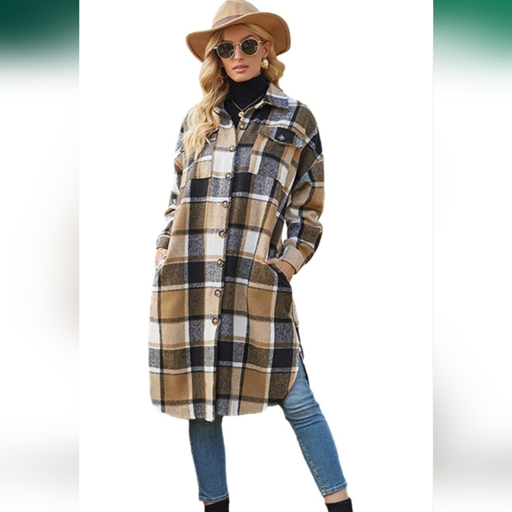 Plaid Longline Coat for Women